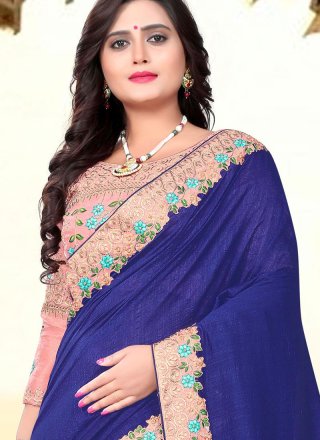 Embroidered Art Silk Designer Traditional Saree in Blue