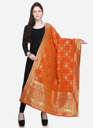 Embroidered Banarasi Silk Designer Dupatta in Orange