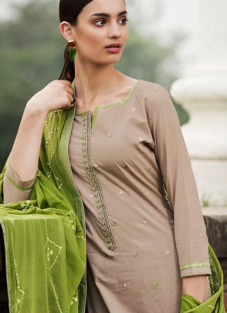 Embroidered Beige Cotton Pant Style Suit