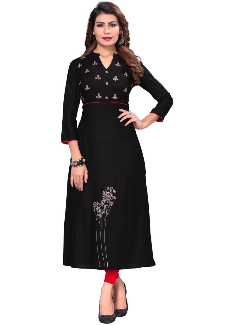 Buy Embroidered Black Party Wear Kurti Online : 113524