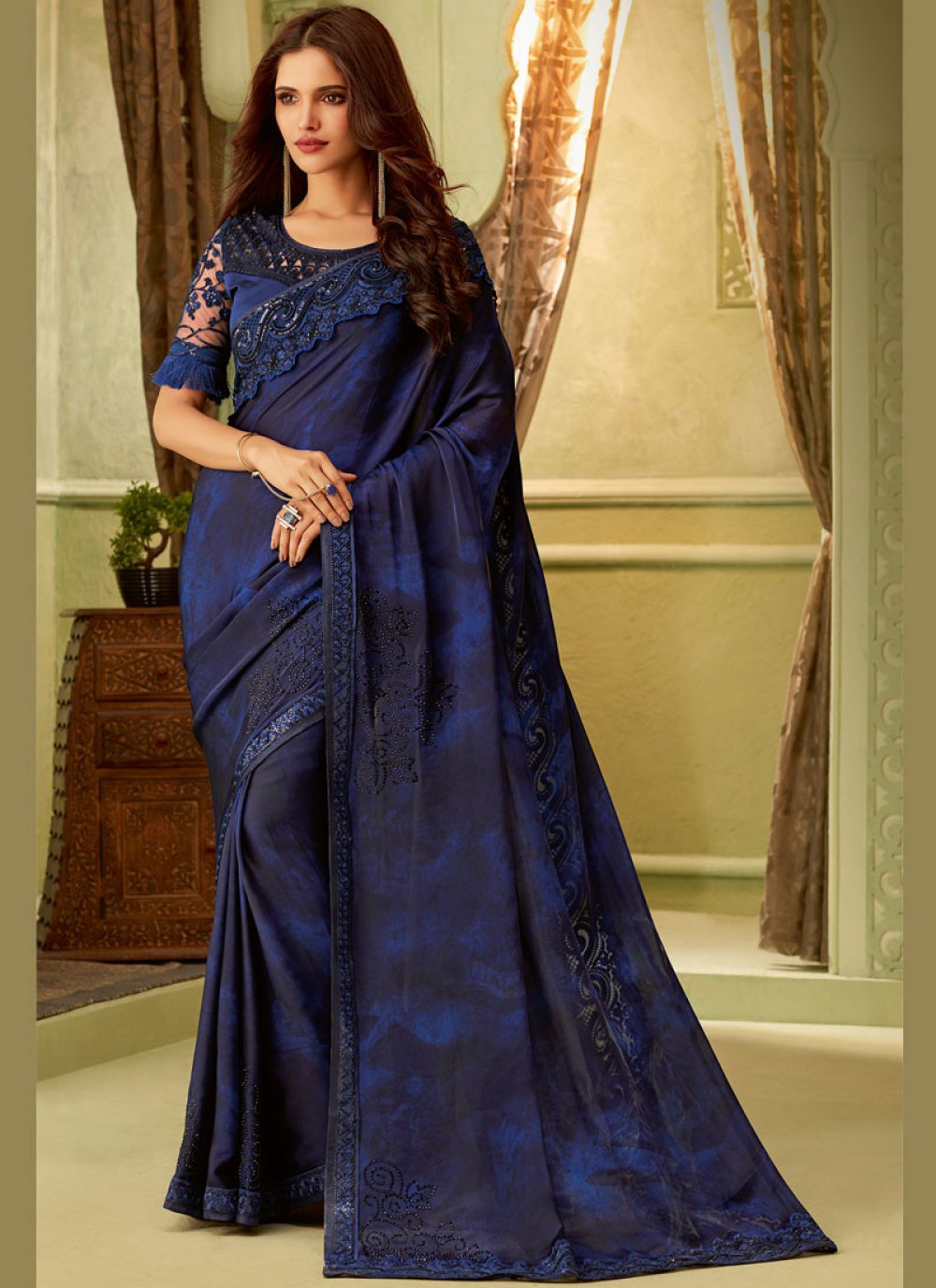 Shop Online Wedding Royal Looking Blue and Sky Blue Color Georgette and Net  Fancy – Lady India