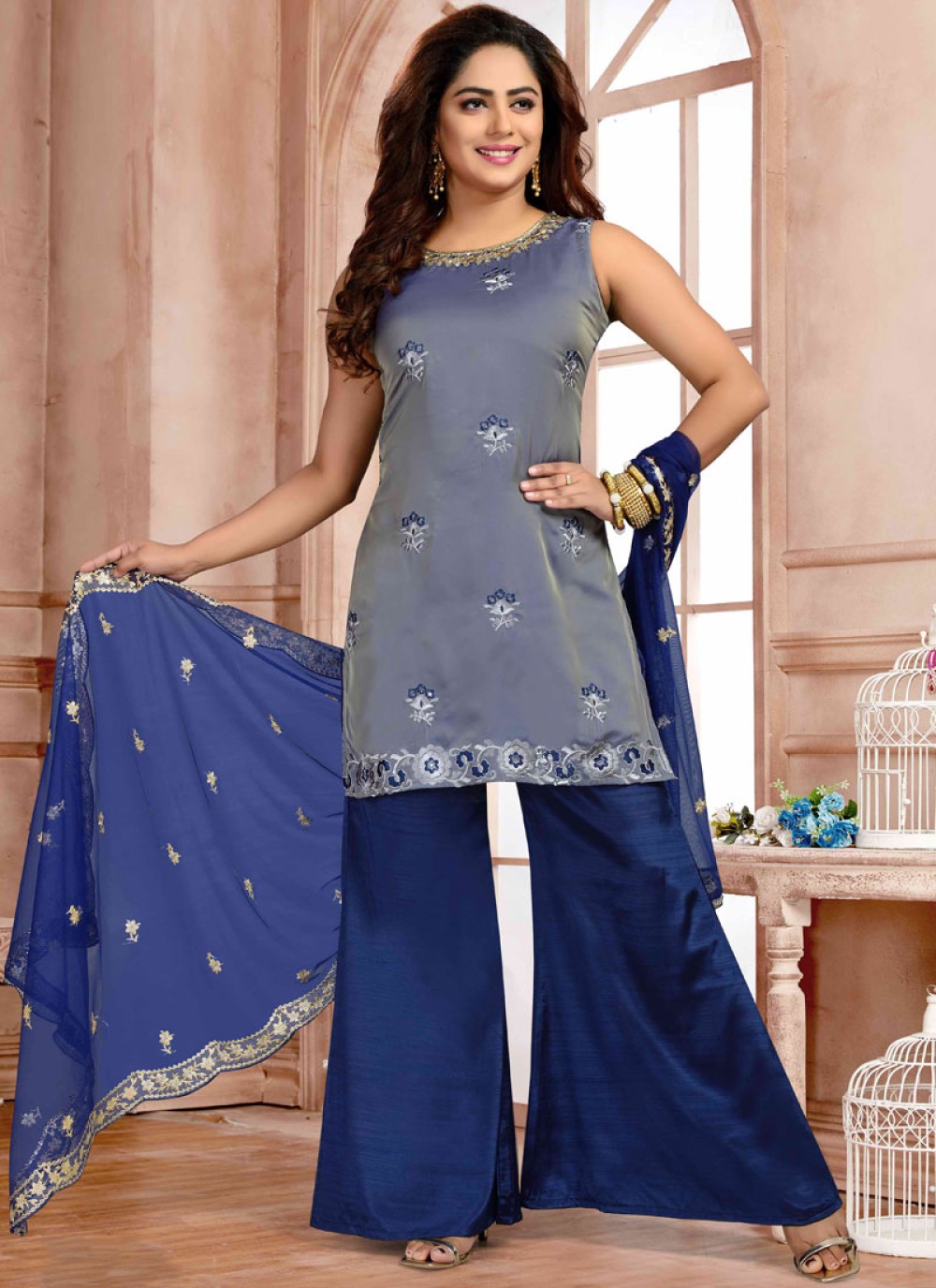 Embroidered Blue Readymade Suit 