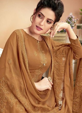 Embroidered Brown Muslin Designer Palazzo Suit