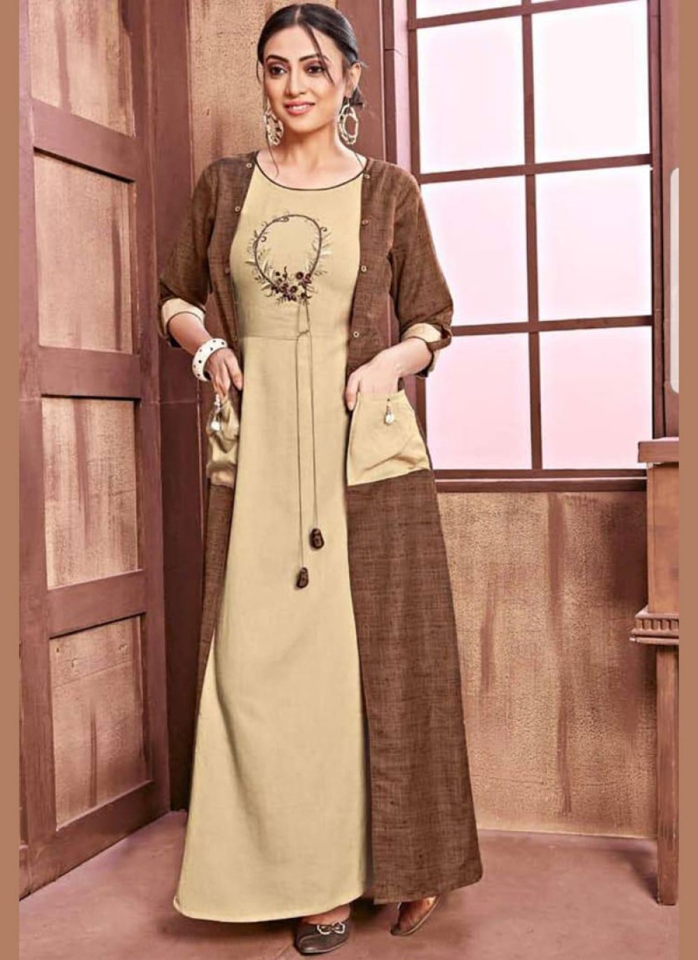 Fascinating Brown Rayon Cotton Party Wear Dress