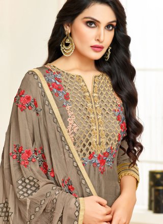 Embroidered Fancy Fabric Designer Straight Suit in Beige