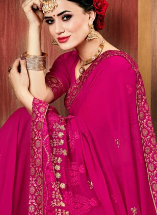 Embroidered Faux Georgette Classic Designer Saree in Hot Pink