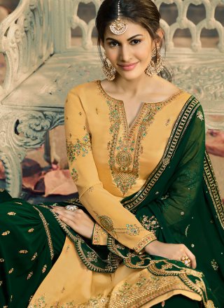 Embroidered Faux Georgette Palazzo Salwar Suit