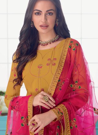 Embroidered Faux Georgette Trendy Churidar Salwar Suit