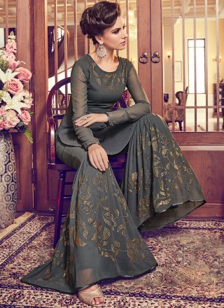 Embroidered Georgette Black Designer Palazzo Suit