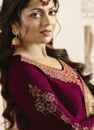 Embroidered Georgette Satin Churidar Suit