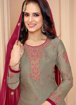 Embroidered Georgette Satin Designer Palazzo Suit