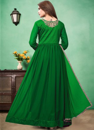 Embroidered Green Faux Georgette Floor Length Anarkali Suit