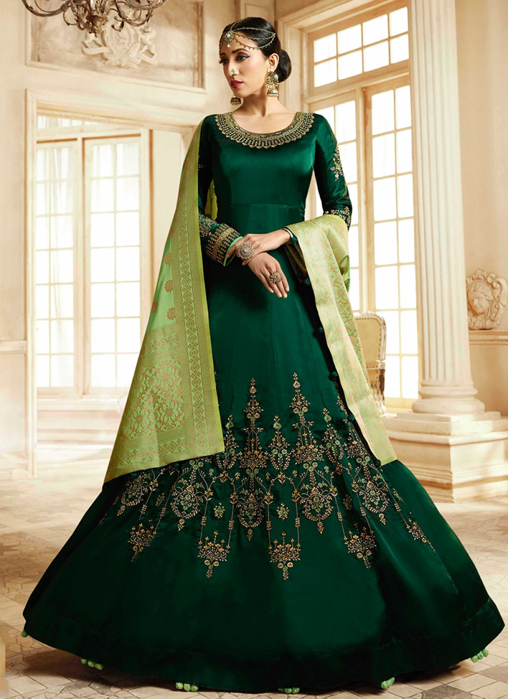 Embroidered Green Floor Length Anarkali Suit 