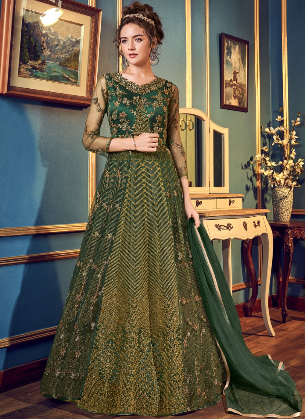 green and white lehenga choli