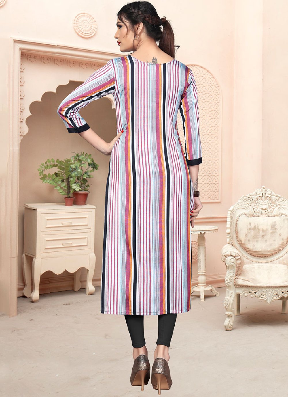 Buy Multi Colour Cotton Embroidered Party Wear Kurti Online