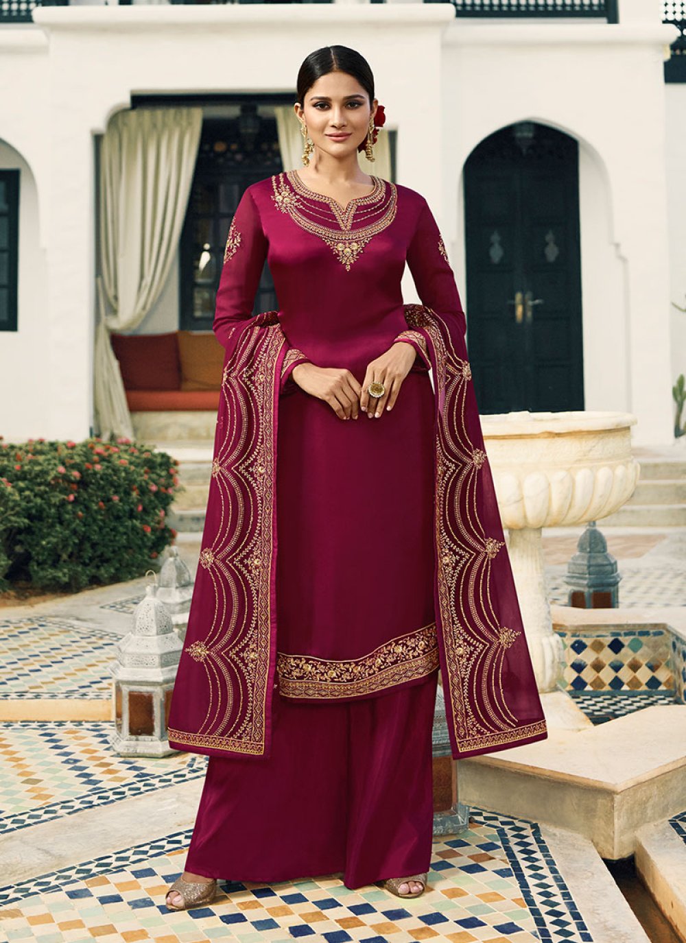 Palazzo Suits - Salwar Kameez: Red and Party | Online Shopping