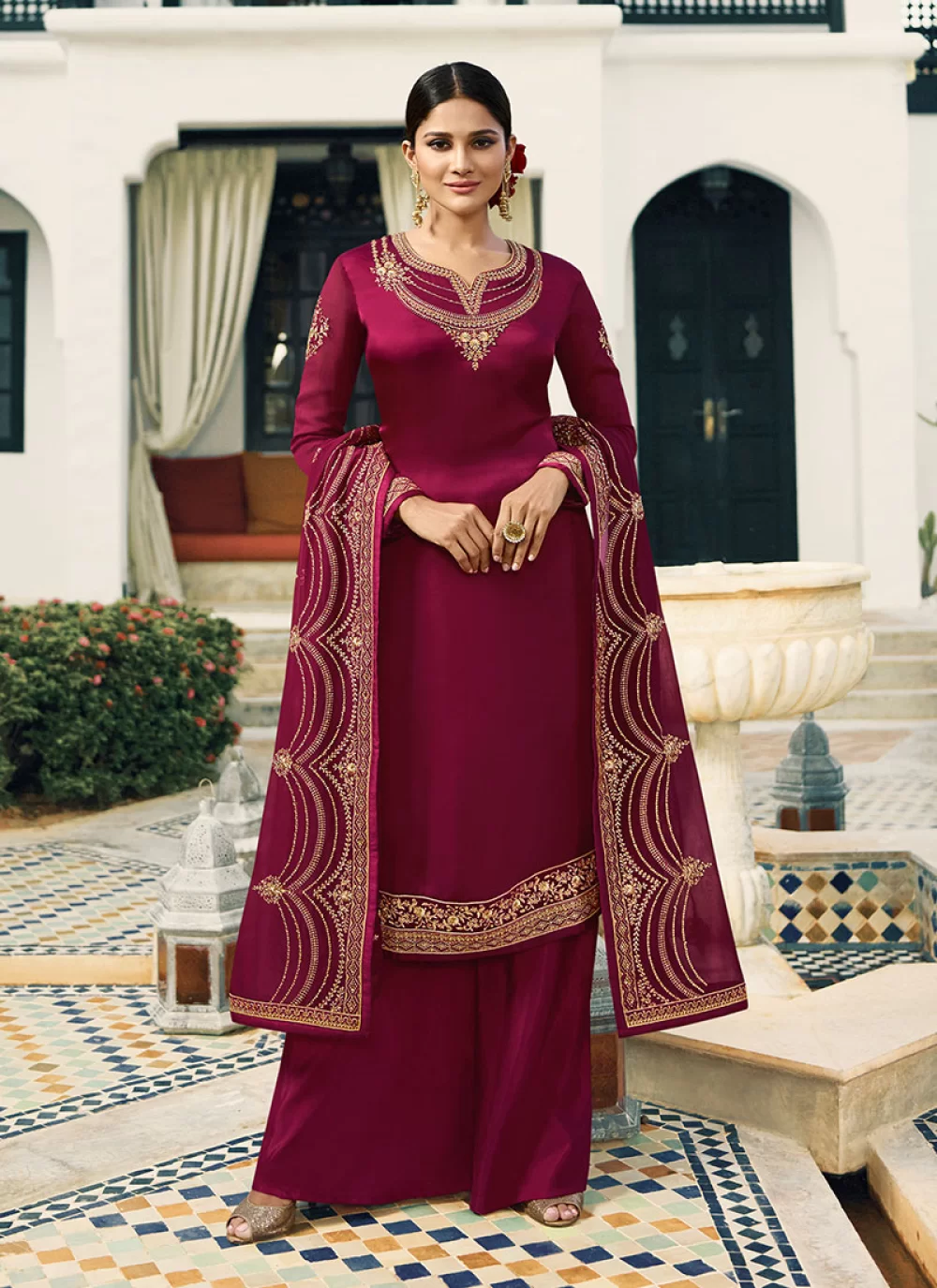 Palazzo Suits - Salwar Kameez: Red and Party | Online Shopping