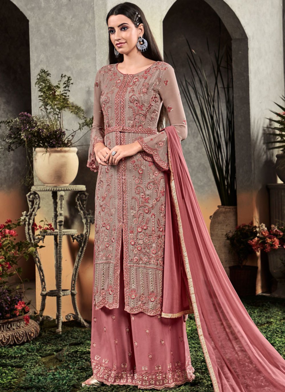 Georgette EMBROIDERY READY TO WEAR NEW DESIGNER PLAAZO SUIT, Straight at Rs  949 in Surat