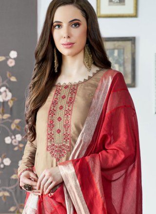 Embroidered Muslin Brown Designer Palazzo Suit