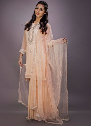 Embroidered Peach Readymade Suit 