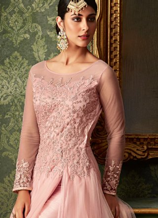 Embroidered Pink Net Designer Salwar Suit