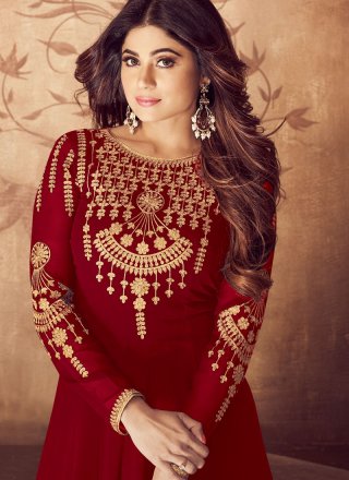 Embroidered Red Anarkali Salwar Suit 