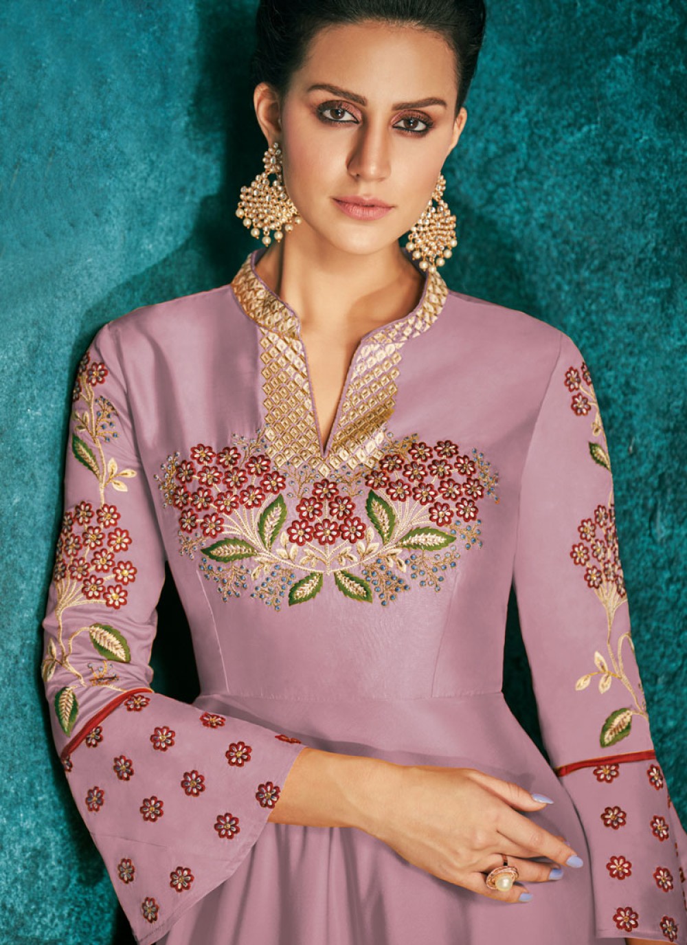 Shop Embroidered Silk Designer Gown in Lavender Online : 133857 - Gown