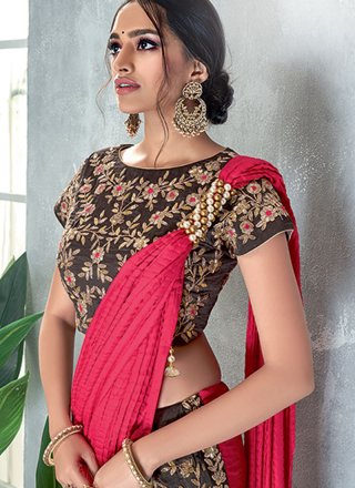 Embroidered Silk Grey and Pink Classic Designer Saree