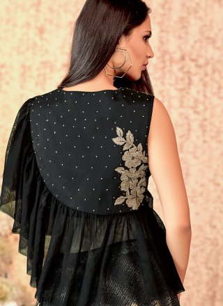 Embroidered Tafeta Silk Trendy Designer Lehenga Choli in Black