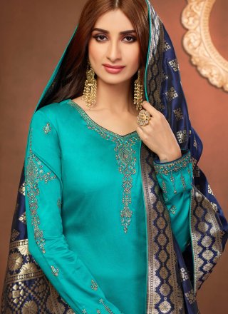 Embroidered Teal Churidar Suit 
