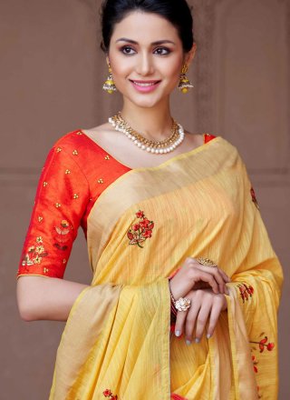 Embroidered Viscose Classic Designer Saree in Yellow