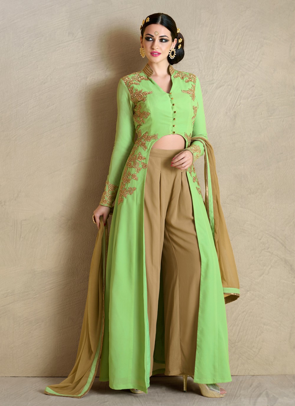 Embroidered Work Georgette Green Designer Palazzo Salwar Suit