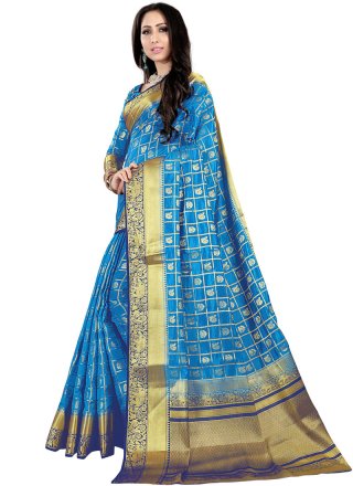 Fancy Fabric Blue Weaving Traditional Saree