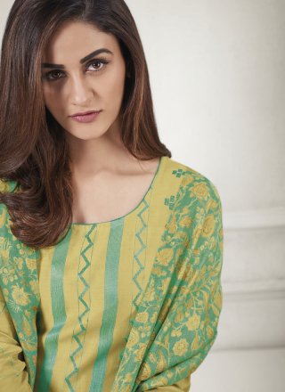 Fancy Fabric Churidar Designer Suit in Green