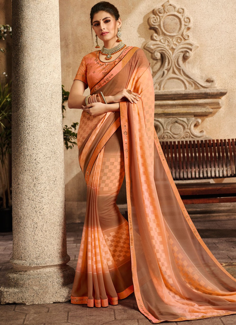 Fancy Fabric Embroidered Classic Designer Saree in Peach