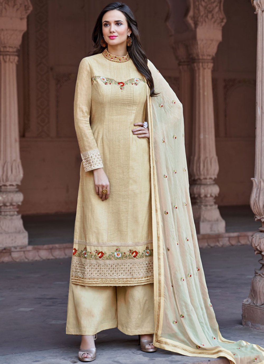 Buy Attractive Beige Net Designer Suit - Fancy Pakistani Style Suit –  Empress Clothing