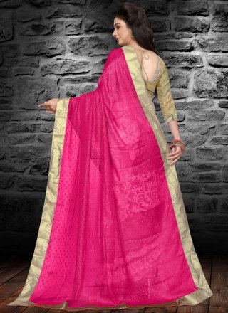 Fancy Fabric Embroidered Hot Pink and White Half N Half Designer Saree
