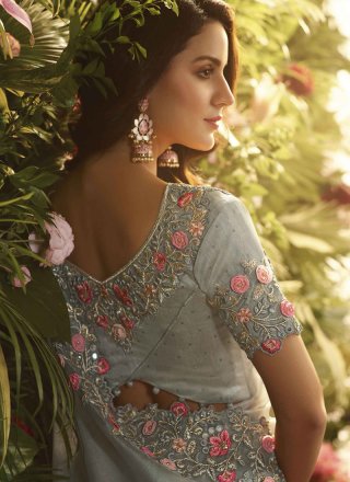 Fancy Fabric Grey Embroidered Designer Saree