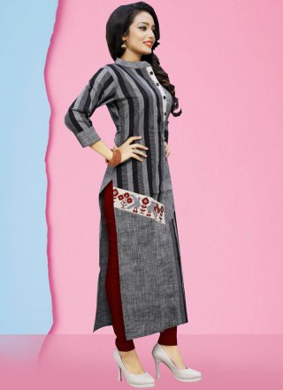 Fancy Fabric Grey Embroidered Party Wear Kurti