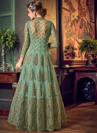Fancy Fabric Lace Green Floor Length Anarkali Suit