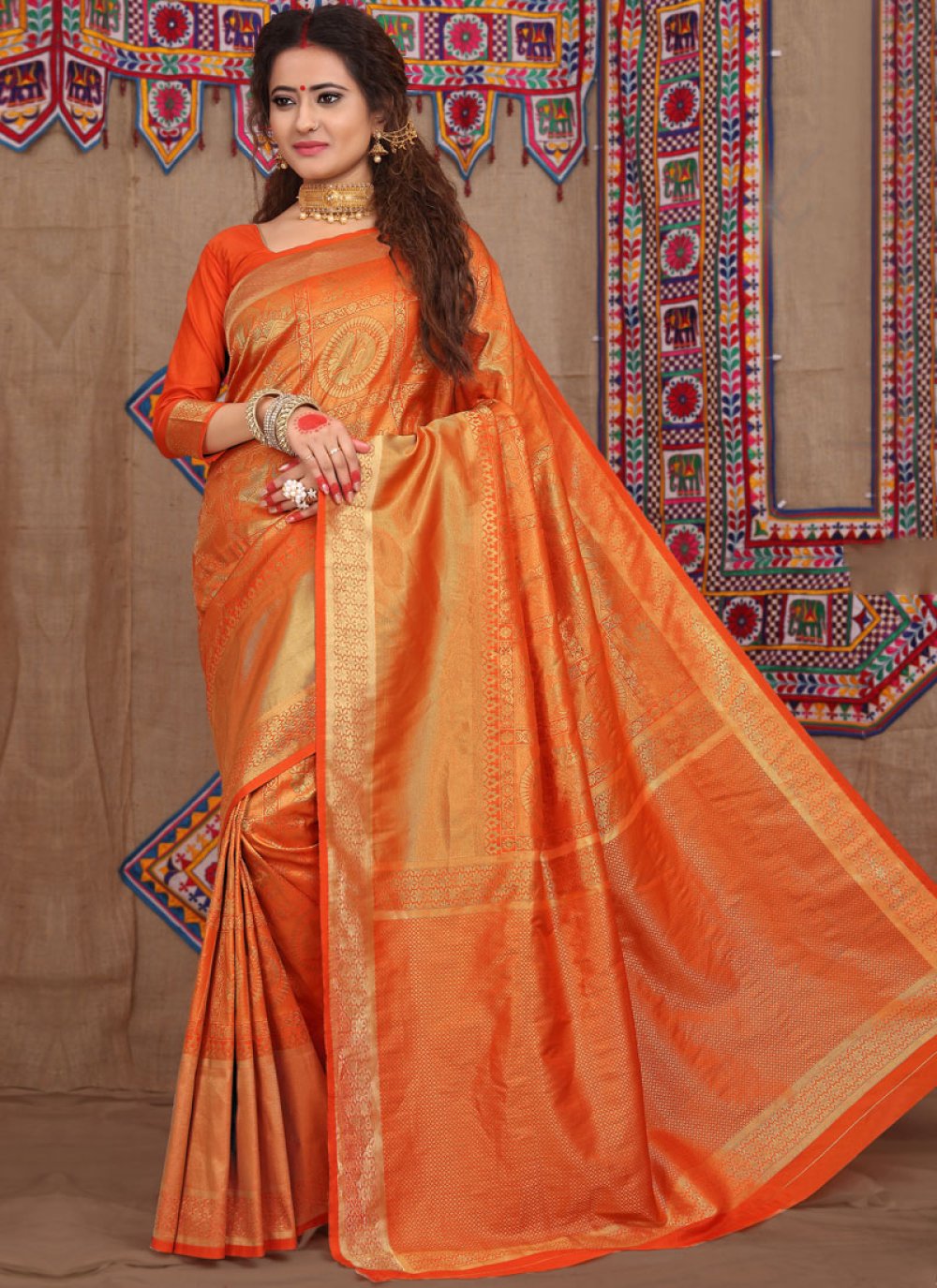 Fancy Fabric Orange Designer Traditional Saree