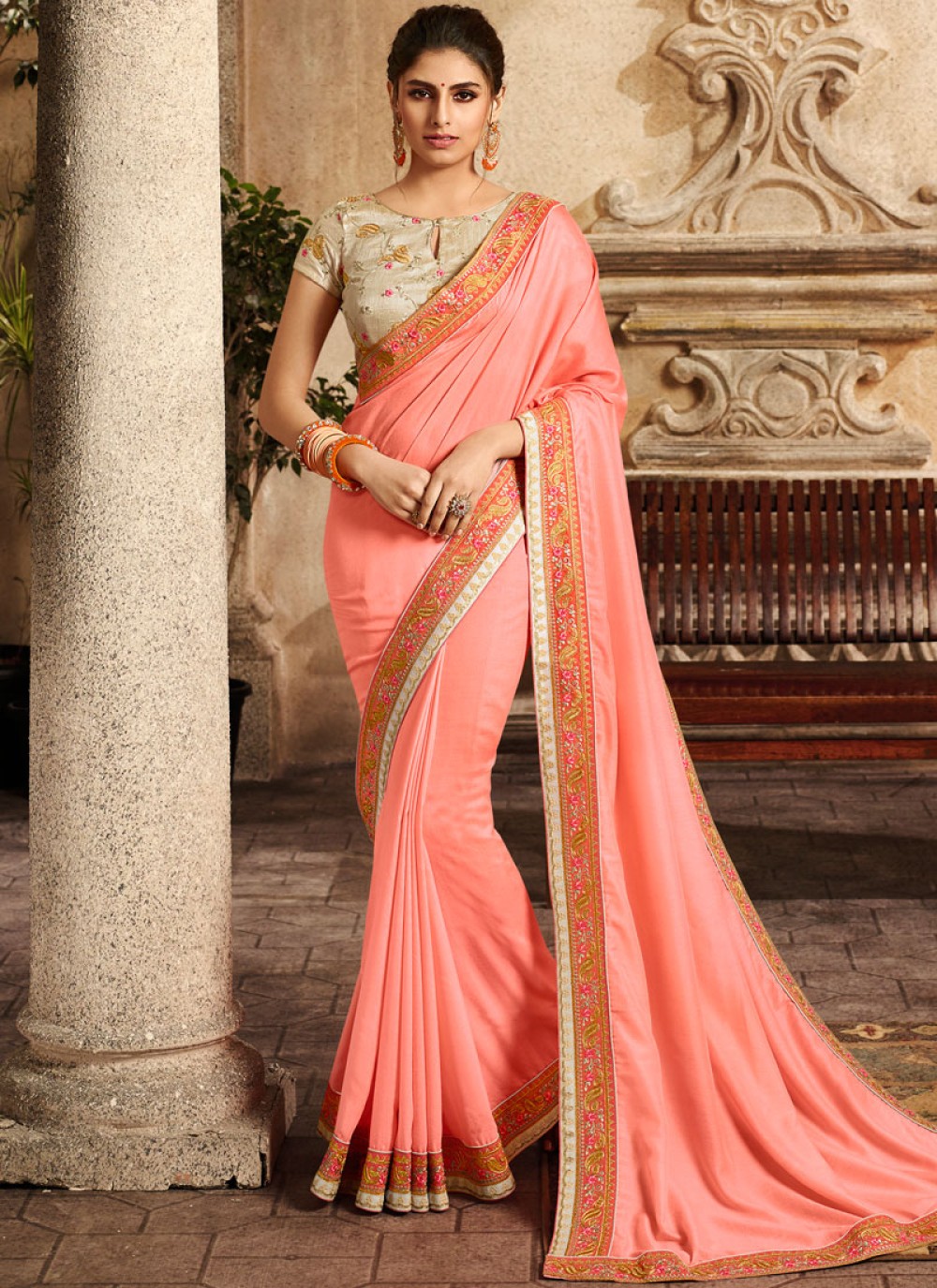 Fancy Fabric Pink Classic Designer Saree