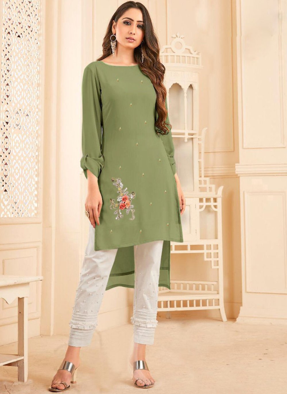 green kurti party wear