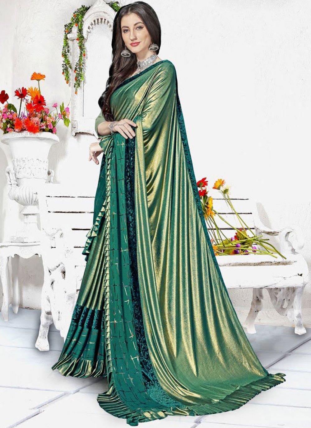 Fancy Green Lycra Saree