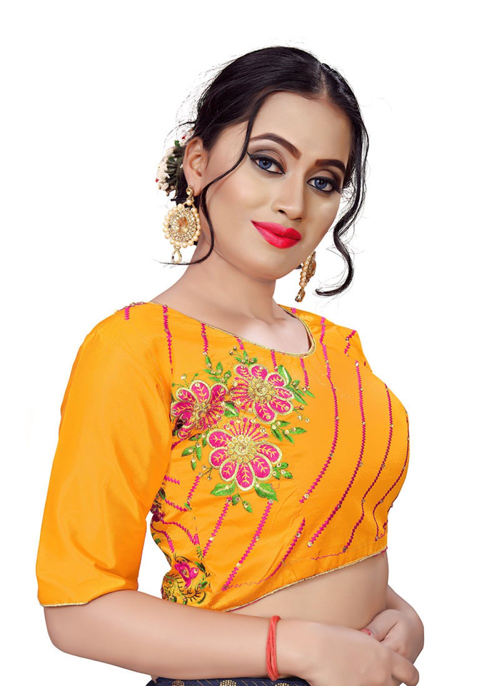 Shop Online Faux Chiffon Embroidered Mustard Designer Blouse