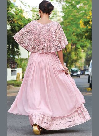 Faux Crepe Pink Thread Designer Salwar Kameez