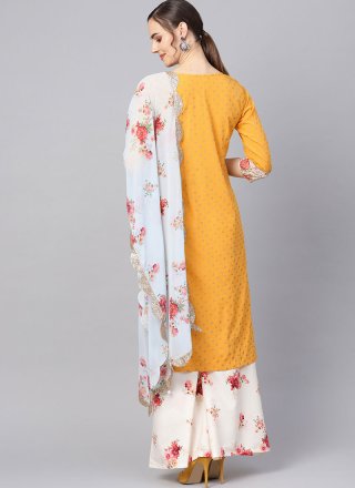 Faux Crepe Yellow Print Readymade Suit