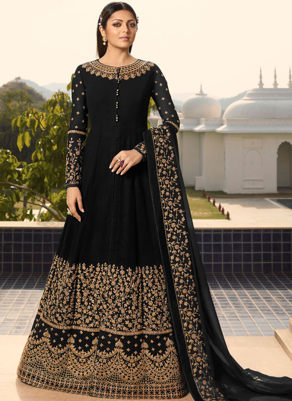 Shop Online Faux Georgette Black Anarkali Salwar Suit 126630