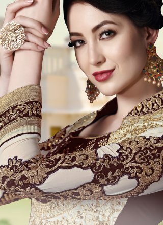 Faux Georgette Embroidered Brown Anarkali Salwar Suit