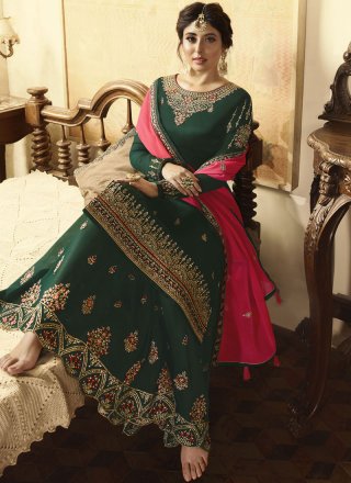 Faux Georgette Embroidered Green Designer Pakistani Suit